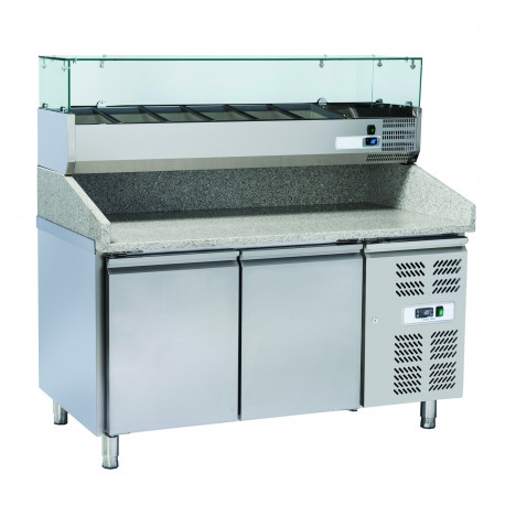 Table à pizza 2 portes réfrigérées - plan de travail en granit - ”euronorm” 400 x 600 avec kit réfrigéré inclus