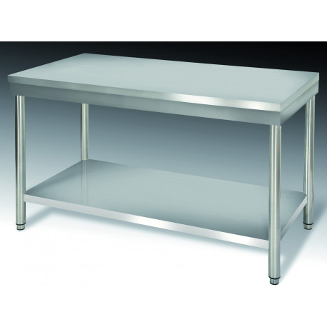 Table inox dim: 2000x600 ouverte centrale avec étagère basse